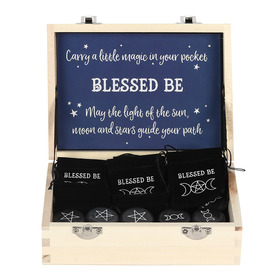 ##Blessed Be Lucky Charm Marble Stone in Fabric Bag [Display of 24]