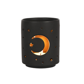 ##Small Black Mystical Moon Ceramic Cut Out Tealight Holder