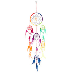 ##Multi Rainbow String  Dreamcatcher with Feathers