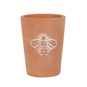 ##Small Single Terracotta Bee Motif Plant Pot