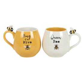##Bee Happy King and Queen Couples Ceramic Mug Se