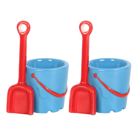 ##Set of 2 Bucket Shaped Ceramic Egg Cups with Spade Spoons