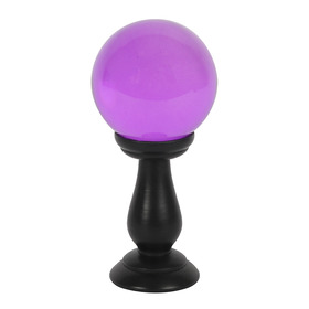 ##Small Purple Glass Crystal Ball on Wooden Stan