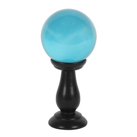##Small Teal Glass Crystal Ball on Wooden  Stan