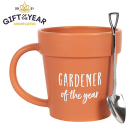 ##Gardener of the Year Plant Pot Ceramic Mug with Stainless Steel Shovel Spoon