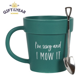 ##I'm Sexy and I Mow it Ceramic Plant Pot Mug with Stainless Steel Shovel Spoon