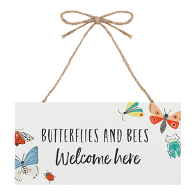 ##Bees and Butterflies Welcome MDF Hanging Sign