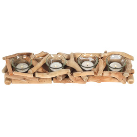 ##*4 Piece Driftwood Candle Holder with Glass Inserts