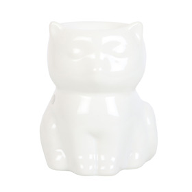 ##Shiny White Cat Ceramic Oil Burner