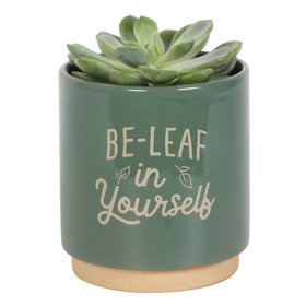 ##Green Be-Leaf in Yourself Ceramic Plant Pot