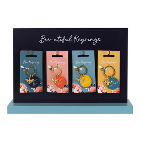 ##Set of 24 Bee-utiful Mum MDF Keyrings with Alloy Chain on Displa