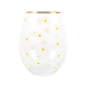 ##All Over Daisy Print Stemless Wine Glass