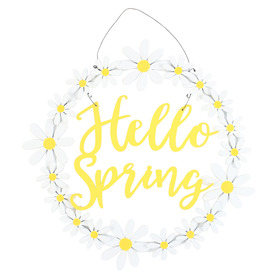 ##Hello Spring  Daisy MDF Wreath Hanging Decoration