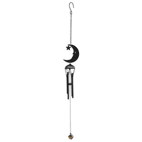 ##Black Crescent Moon with Metal Resin Windchime